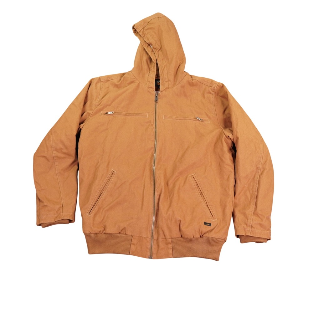 Lee Hooded Duck Canvas Jacket Mens L Brown Sherpa Lined Workwear‎ Outdoor